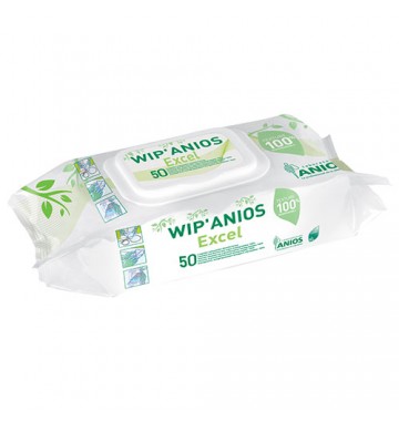 Lingettes nettoyantes et désinfectantes Wip’Anios Excel - Sachet de 50