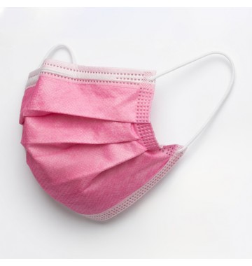 Masque chirurgical rose type 2 avec élastiques 3 plis